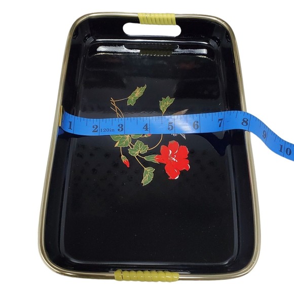 Vintage Red Orchid Lacquerware Nesting Tray Set Hibiscus And Hummingbird Motif - Picture 8 of 12